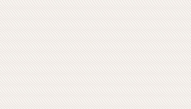 Basic, subtle, seamless pattern of fine, wavy thin lines. Beige diagonal, striped, curly texture. This minimalist abstract background is ideal for modern design or simple print layouts.
