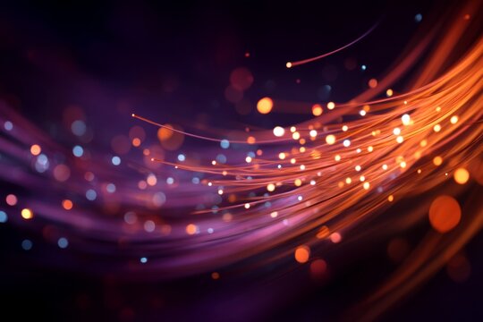 Vibrant light trails swirl in a colorful dance. The abstract image features glowing particles and flowing lines. Perfect for backgrounds and digital art projects. AI