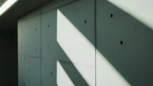 Concrete wall creating an abstract interplay of sharp diagonal shadows and bright sunlight with textured surfaces and geometric forms, conveying modern minimalist architectural design