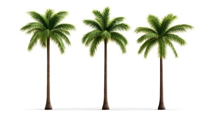 Obraz premium Three Beautiful Palm Trees Isolated on White Background A Tropical Island Getaway