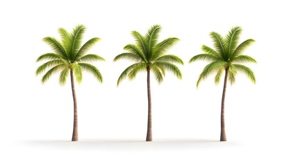 Obraz premium Palm Trees Row of Isolated on a White Background, Summer Beach Vacation Concept