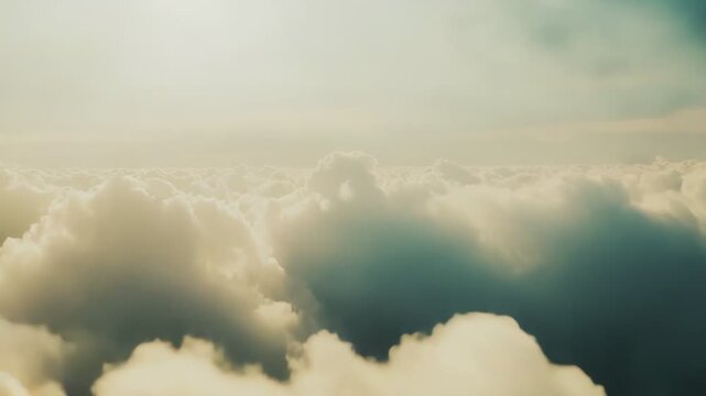 Soft voluminous clouds stretching to the horizon, bathed in warm ethereal light, offering a serene, expansive aerial perspective perfect for travel, nature, and dreamlike scenes