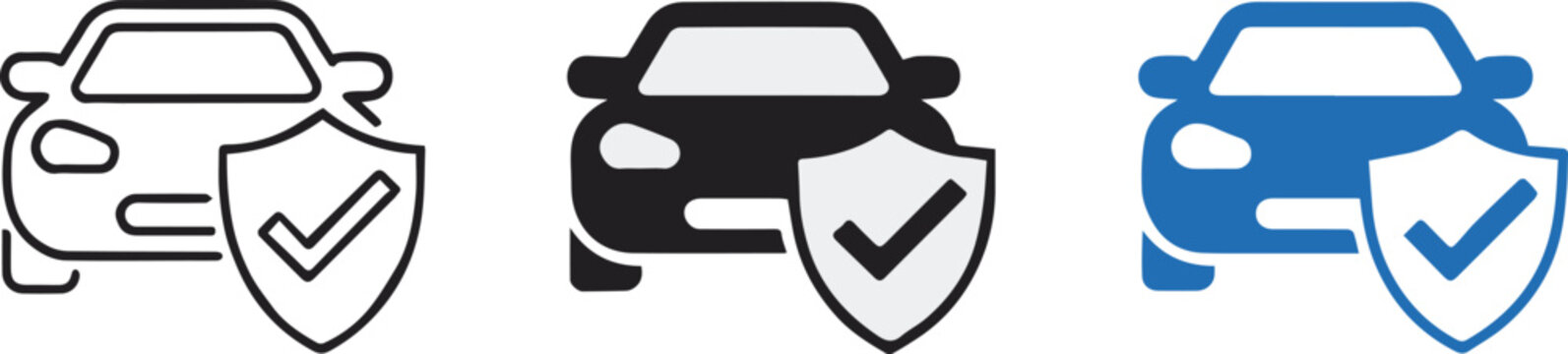 security car shield checkmark icon trio outline solid and color