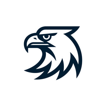 A minimalist, dark blue outline drawing of an aggressive eagle head in profile, suitable for a sophisticated university or athletic team logo design element.