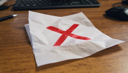 Fototapeta premium Crumpled paper with a red X mark