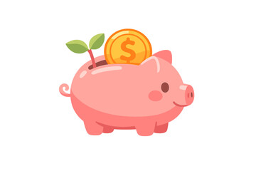 Obraz premium Cute piggy bank with a coin and a plant growing in it shows the concepts of saving money and growth in a simple design