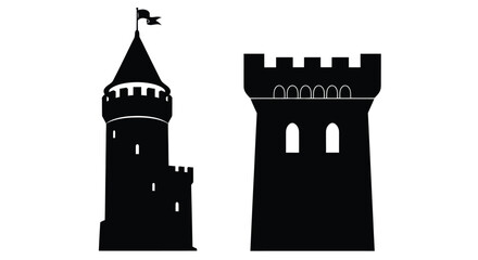 Two black castle towers stand against a white background silhouette © Taylor