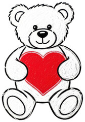 Obraz premium Valentine White fluffy teddy bear hugging a vibrant red heart on transparent background