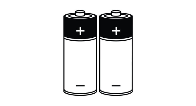 Two cylindrical aa batteries displayed side by side black silhouette