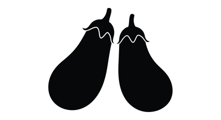 Two eggplants depicted in a stark minimalist black silhouette