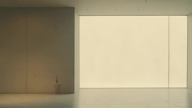 Sleek armchair in a bright, minimal interior beside a glass wall overlooking an uncluttered architectural space, conveying calm, solitude and contemporary living serenity