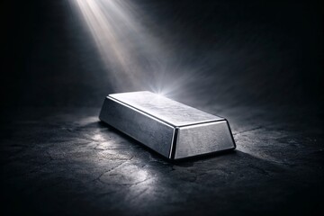 Silver Bar Bullion under Dramatic Spotlight on Dark Textured Background