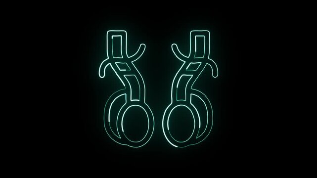 Glowing neon line vasectomy icon with subtle animation. Medical procedure animation HD video isolated on black background.
