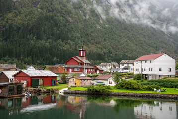 Obraz premium Small village Fjaerland at the Sognefjord