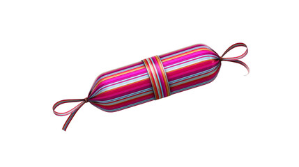 Colorful striped pillow cylindrical shape decorative cushion tied ends soft fabric vibrant pattern home decor accent cheerful and playful design suitable for living room or bedroom