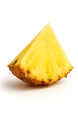 Fresh Juicy Slice of Yellow Pineapple Fruit Chunk Isolated on a Solid White Background