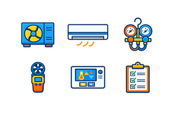 Air conditioning tools and equipment used for HVAC system maintenance and repair in a service environment