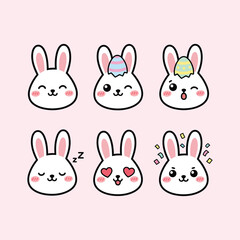 Obraz premium Cute Easter Bunny Face Expressions Emoji Style Kawaii Vector Set