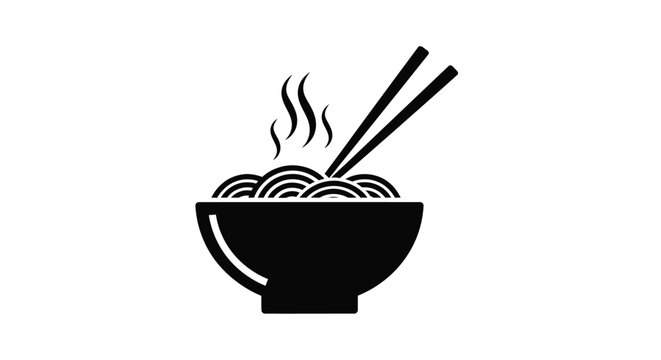Bowl of ramen with chopsticks and steam a minimalist silhouette