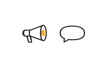 Megaphone and speech bubble represent communication and announcements in a graphic format during a public event or gathering