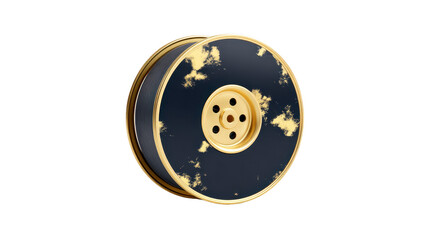Obraz premium Film reel with gold trim, vintage style, isolated on transparency background, evokes nostalgia and classic cinema, perfect for movie or entertainment themes