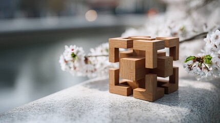 Sashimono Traditional Wood Joinery Geometric Cube in Minimal Style
