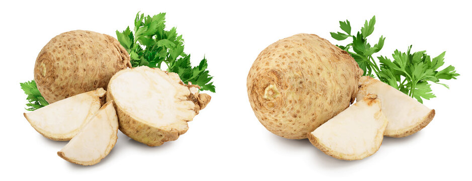 Fresh celery root isolated on white background