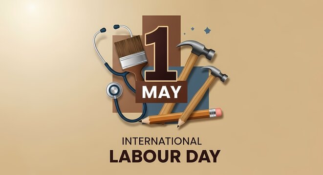 International labour day celebration on may 1st with workers tools