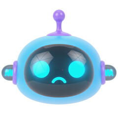 Sad Chatbot 3d render icon in cartoon plastic style minimal isolated on transparent white background	
