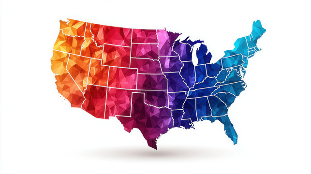Colorful Geometric Map of the United States in Vibrant Tones