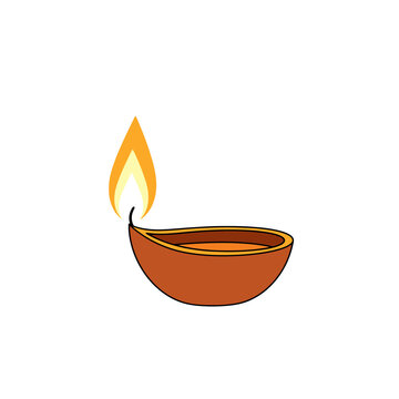 Diya, oil lamp for Kartik Purnima Festival, colorful vector illustration. Religious rituals, ceremonies and festivals, Diwali