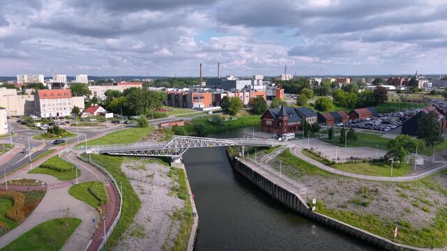 Beautiful architecture of Grudziadz with granaries at Wisla river, Poland