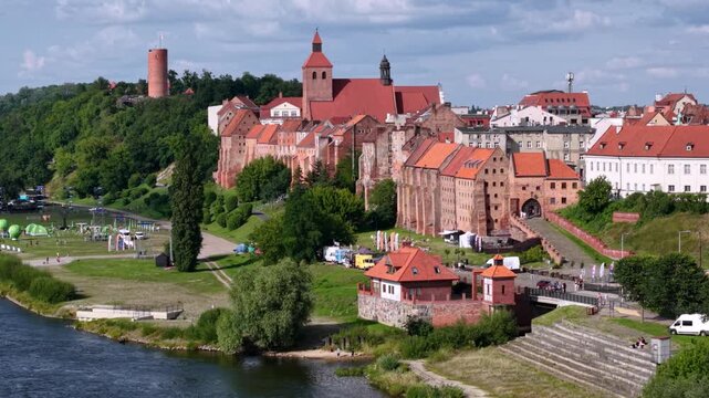 Beautiful architecture of Grudziadz with granaries at Wisla river, Poland