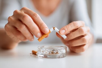 Breaking a cigarette to symbolize quitting smoking