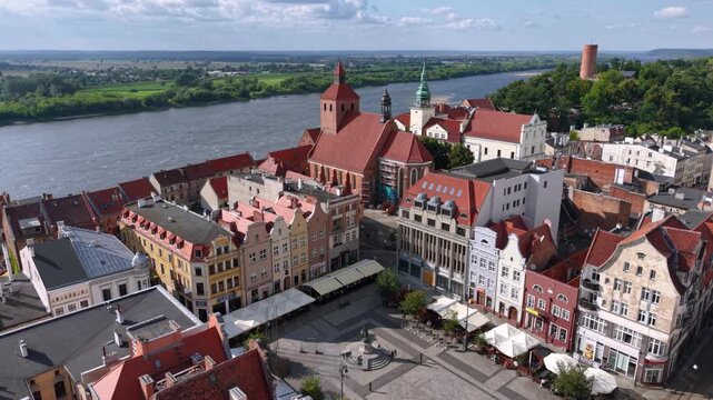Beautiful architecture of Grudziadz with granaries at Wisla river, Poland