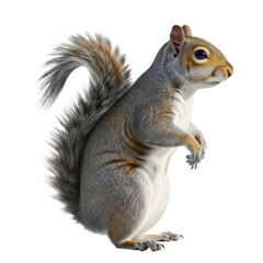 Fototapeta premium Cute gray squirrel standing on hind legs isolated on transparent background