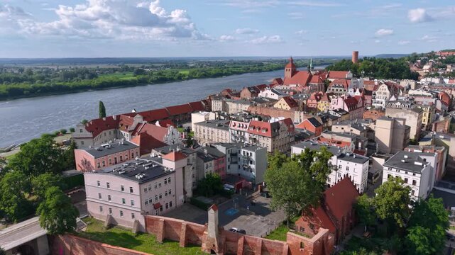 Beautiful architecture of Grudziadz with granaries at Wisla river, Poland