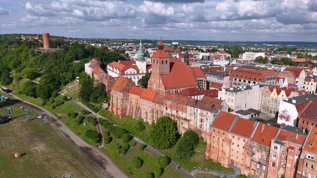 Beautiful architecture of Grudziadz with granaries at Wisla river, Poland