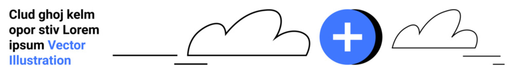 Fototapeta premium Data storage, cloud computing, digital connectivity, online sharing, networking, data backup. Abstract clouds with blue plus symbol. Cloud computing and data storage