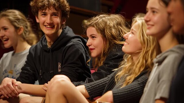 Teen Actors Rehearsing Scene in Theatre Workshop
