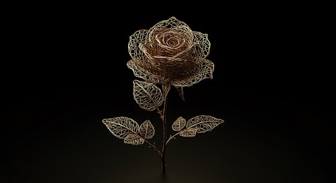 Wire Rose Sculpture on Transparent Background