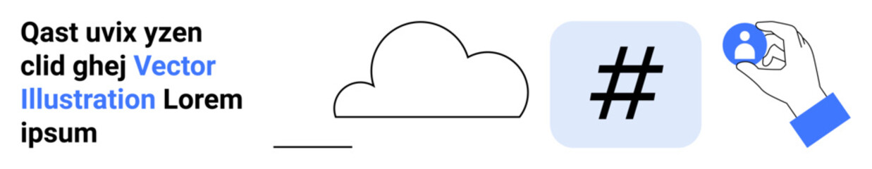 Obraz premium Cloud shape, metadata tag icon, and a hand holding a user icon. Ideal for technology, social media, networking, cloud computing, communication, digital innovation and a simple landing page