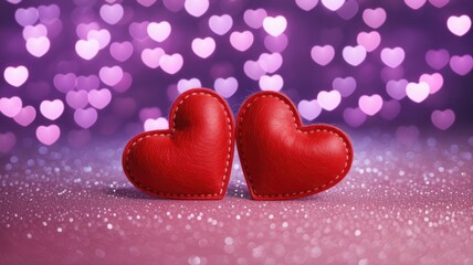 Obraz premium Two red hearts on sparkling background