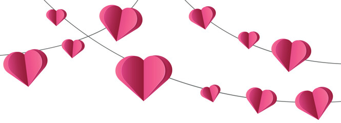 3d red heart garland frame, volumetric romantic border decoration, valentine's day, women's day, mother's day, wedding design element, love ornament, vector isolated on transparent background © Olha