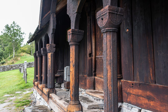 Wooden columns at the famous nordic stave church of Urnes