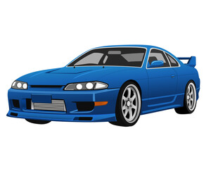 Fototapeta premium Modern Street Racing Car Illustration - Blue JDM Performance Vehicle Vector