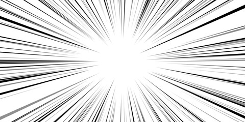 Comic line cartoon and speed effect manga with radial graphic action. Motion grunge element and burst anime art with force book sketch. Frame comic light and white speed power with acting. © RDVector