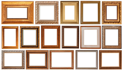 frame picture isolated on white background gold antique set