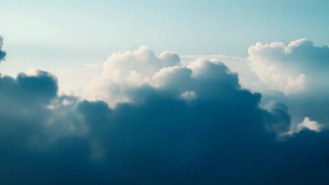 Fluffy white clouds floating high in the clear blue sky, creating a serene and vast aerial landscape view, symbolizing tranquility, freedom, and atmospheric beauty