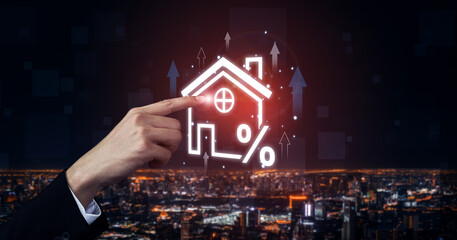 Real estate investment profit illustration showing rising house value, property return, and real...